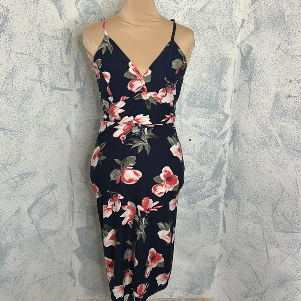 J for Justify Black and Pink Floral Bodycon Midi Dress size S